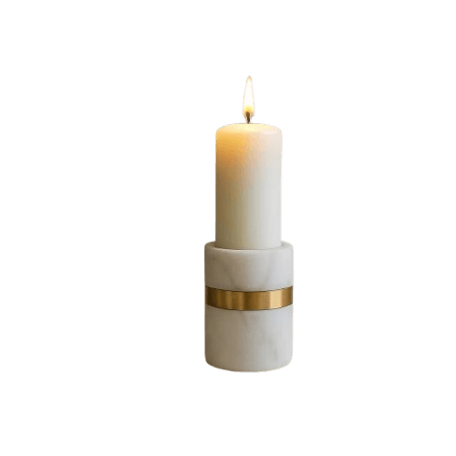 BRASS & WHITE MARBLE TAPER CANDLE HOLDER